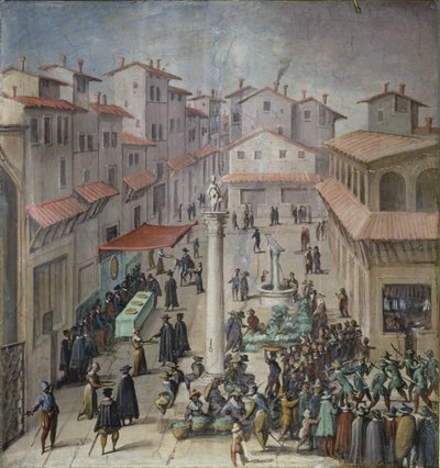 Piazza del Mercato Vecchio, Florence, 1555 by Jan van der Straet